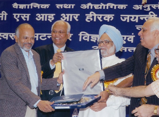 Receiving Shanti Swarup Bhatnagar award from
		 Prime minister of India